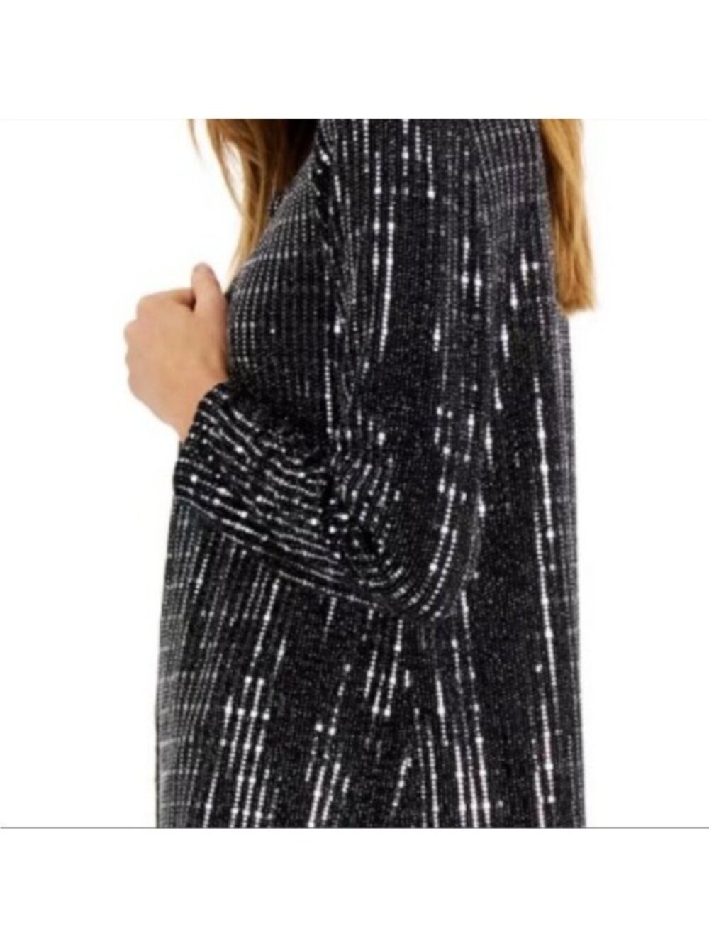 Anne Klein Sequin Jacket Size S Black Silver Sparkle Long Sleeve Open Front NWT - Picture 12 of 12